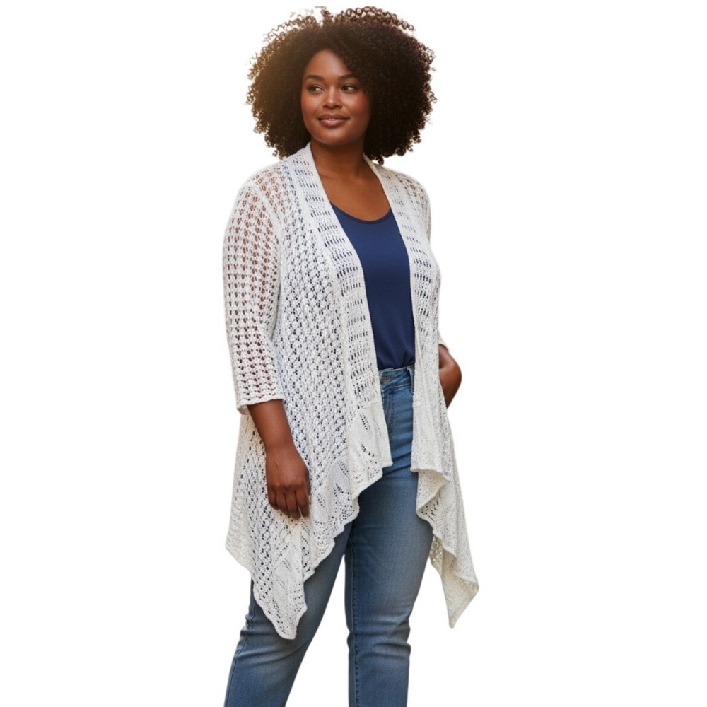 Nue Options Open Knit Womens size PXL Casual Beachy Asymmetrical Dainty Cardigan